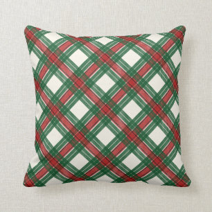 Red Green and White Christmas Tartan Plaid Throw Pillow