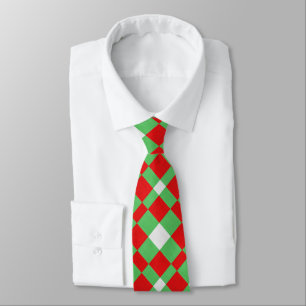 Red Green and White Fabric Geometric Texture  Tie