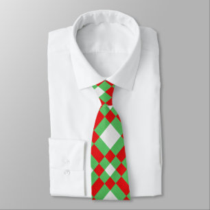 Red Green and White Fabric Geometric Texture Tie