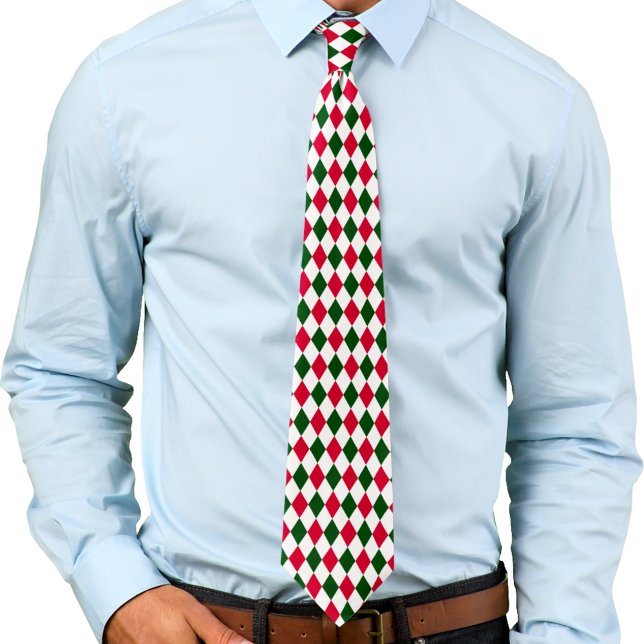 Red, Green and White Harlequin Diamond Christmas Tie (Creator Uploaded)