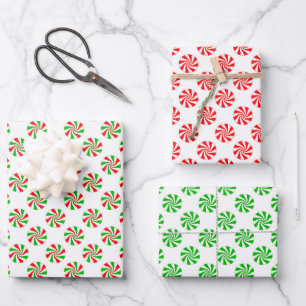Red Green and White Holiday Peppermint Candy Wrapping Paper Sheet