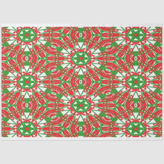 Red, Green and White Kaleidoscope Tissue Paper (Front)