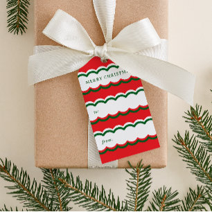 Red Green and White Scalloped Christmas Gift Tags