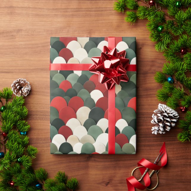 Red Green and White Shell Pattern Wrapping Paper (Holiday Gift)