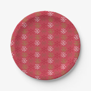 Red, Green, and White Snowflakes Paper Plate