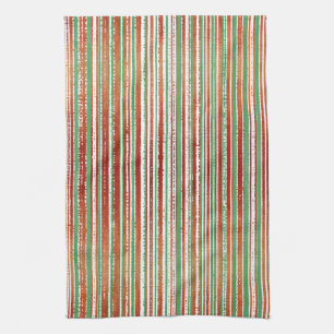 Red, Green, and White Striped Pattern Kitchen Towel