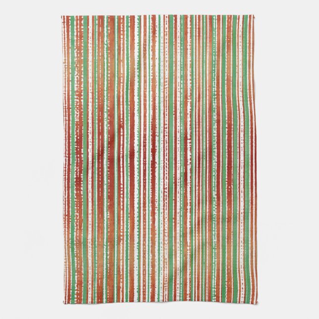 Red, Green, and White Striped Pattern Kitchen Towel (Vertical)