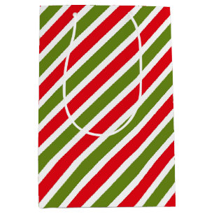 red green and white striped pattern medium gift bag