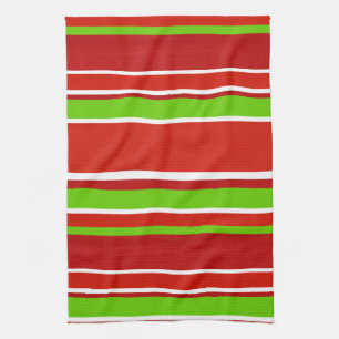Red Green and White Stripes Kitchen Towel