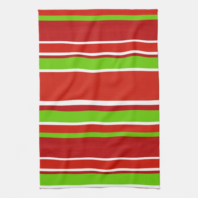 Red Green and White Stripes Kitchen Towel (Vertical)