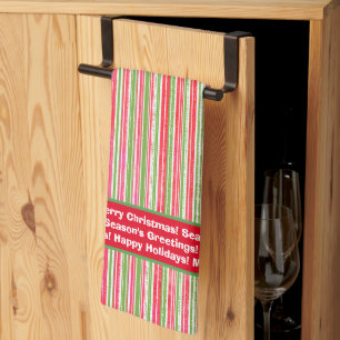 Red, Green, and White Stripes Monogram Kitchen Tow Towel