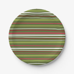 Red, Green, and White Stripes  Paper Plate