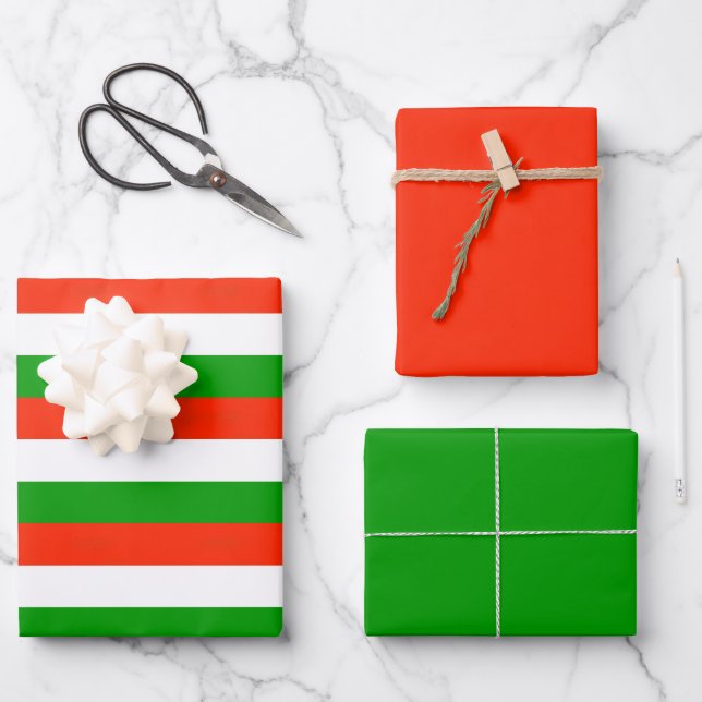 Red, Green and White Stripes  Wrapping Paper Sheet (Front)