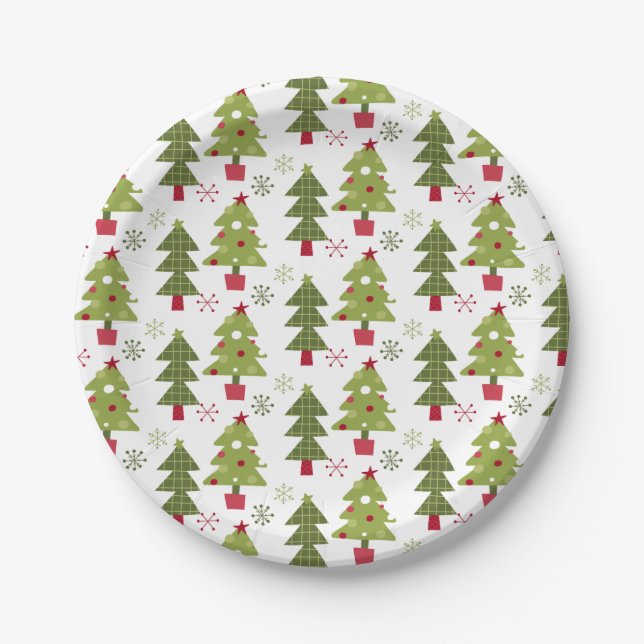 Red, Green, and White Trees with Whit Back  Paper Plate (Front)