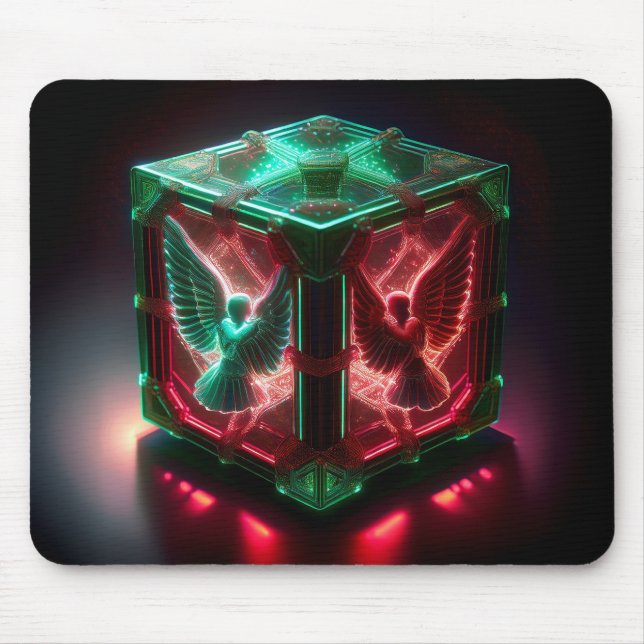 Red & Green Angels Watch Over Metallic Light Box Mouse Pad (Front)