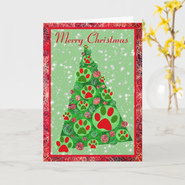 Red Green Animal Paw Christmas Tree Decor Card (Yellow Flower)