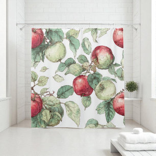 Red Green Apple Fruit Pattern Watercolor Rustic