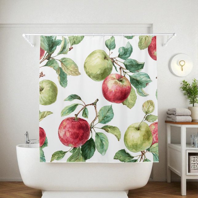 Red Green Apple Fruit Pattern Watercolor Rustic  (Red Green Apple Fruit Pattern Watercolor Rustic Shower Curtain)