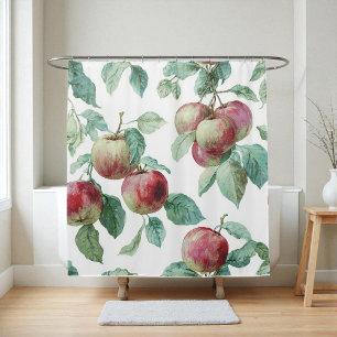 Red Green Apple Fruit Pattern Watercolor Rustic 