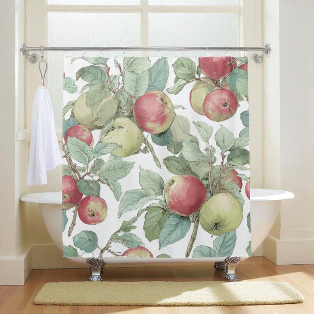 Red Green Apple Fruit Pattern Watercolor Rustic  (Red Green Apple Fruit Pattern Watercolor Rustic Shower Curtain)
