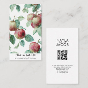 Red Green Apple Fruit Pattern Watercolor Rustic Business Card