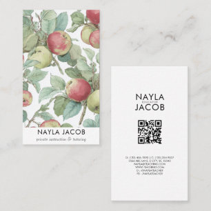 Red Green Apple Fruit Pattern Watercolor Rustic Business Card