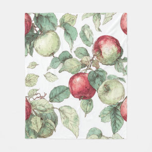 Red Green Apple Fruit Pattern Watercolor Rustic Fleece Blanket