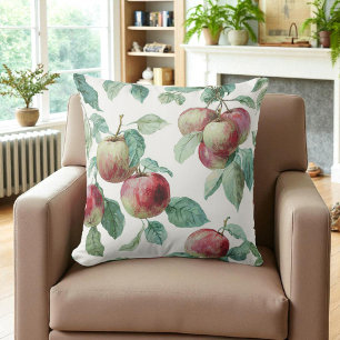 Red Green Apple Fruit Pattern Watercolor Rustic Throw Pillow