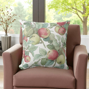 Red Green Apple Fruit Pattern Watercolor Rustic Throw Pillow