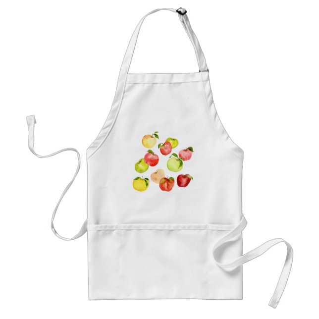 Red green apple illustration watercolor autumn standard apron (Front)