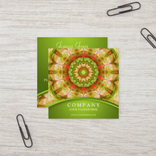 Red & Green Apples Mandala Square Business Card