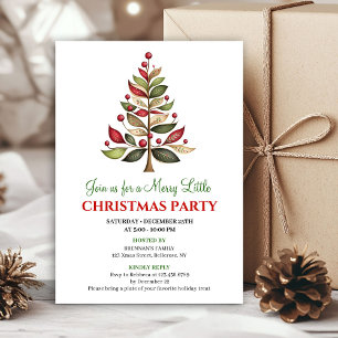 Red green artistic Christmas tree dinner invites
