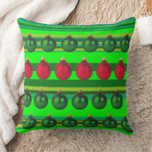 Red Green Balls Christmas Holiday Decoration Throw Pillow