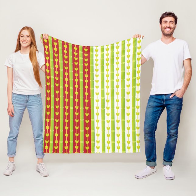 Red Green Bamboo Leaves Fleece Blanket (In Situ)