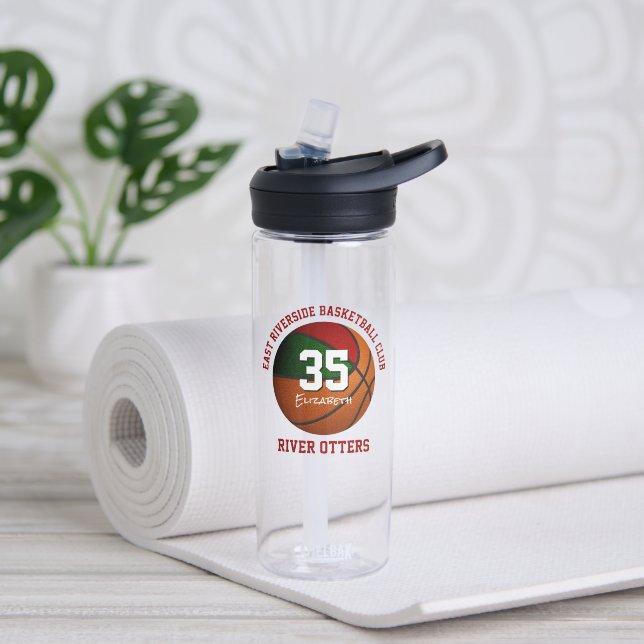 Red green basketball team colours w jersey number  water bottle (Yoga)