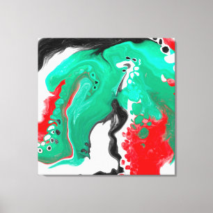 Red, Green, Black and White Marble Fluid Art      Canvas Print