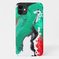 Red, Green, Black and White Marble Fluid Art