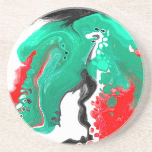 Red, Green, Black and White Marble Fluid Art Coaster