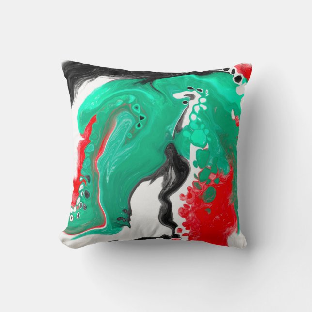 Red, Green, Black and White Marble Fluid Art    Throw Pillow (Front)
