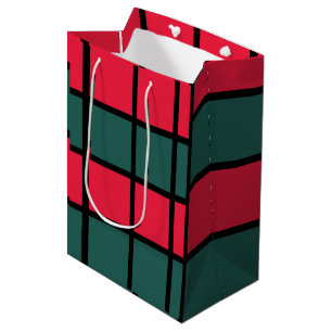 Red Green Black Chequered Stripes Pattern Medium Gift Bag