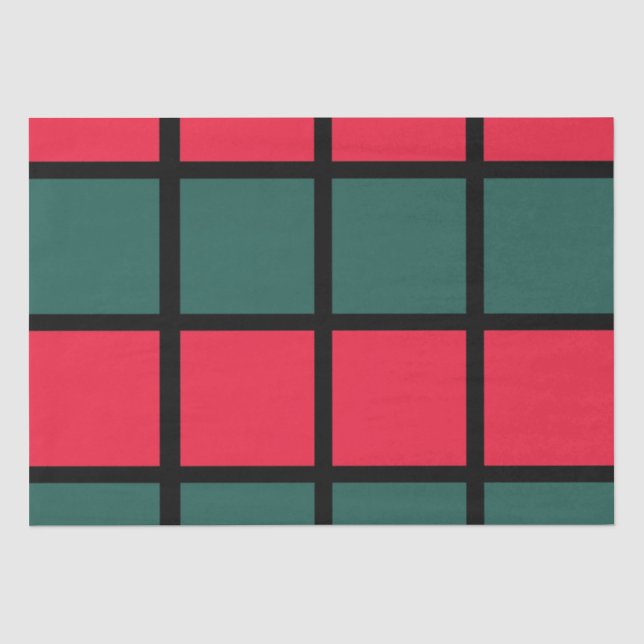 Red Green Black Chequered Stripes  Tissue Paper (Front)