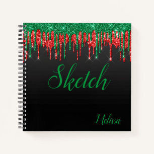 Red Green Black Glitter Monogram Sketchbook Notebo Notebook