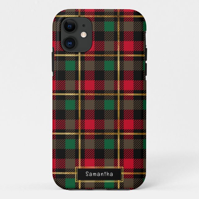 Red, Green, Black & Gold  Christmas Plaid  Case-Mate iPhone Case (Back)