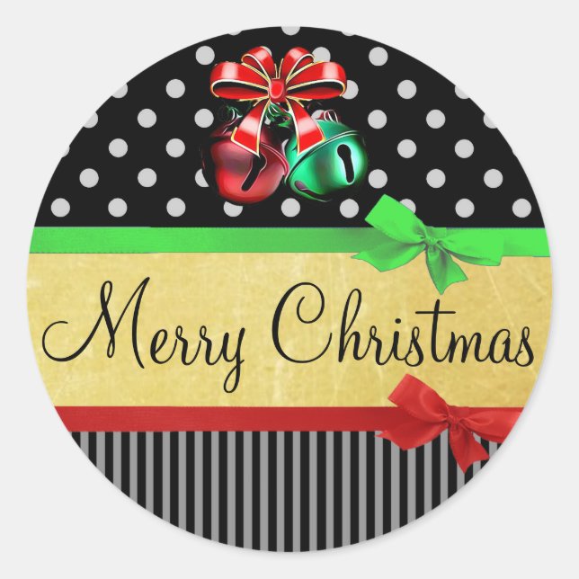 Red Green Black Gold Merry Christmas Bows Stickers (Front)