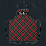 Red Green Black Watch Plaid Personalized Holiday Apron<br><div class="desc">Festive seasonal holiday apron features a classic red,  hunter green,  and black watch Scottish tartan plaid pattern with modern white script monogram text that can be personalized with a name. Whether you're cooking Christmas dinner,  baking holiday cookies,  or doing dishes,  you'll look stylish this holiday season!</div>