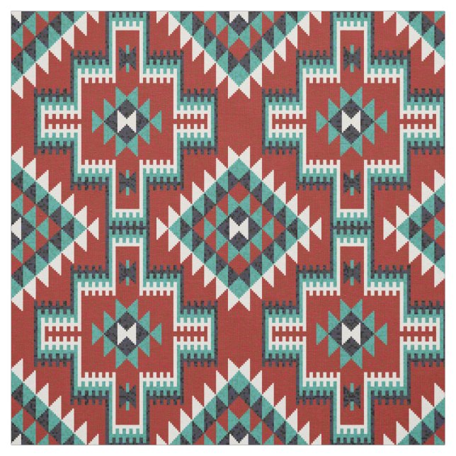 Red Green Black White Oriental Kilim Pattern Fabric (Swatch)