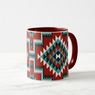 Red Green Black White Oriental Kilim Pattern Mug
