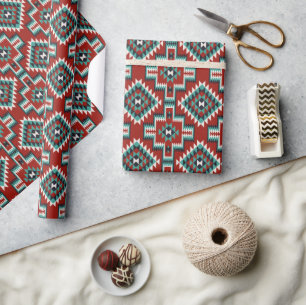 Red Green Black White Oriental Kilim Pattern Wrapping Paper