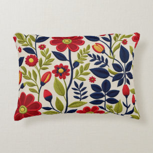 Red, green, blue and white floral accent pillow