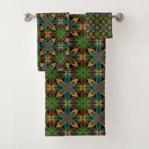 Red Green Blue and Yellow Abstract Stars Bath Towel Set